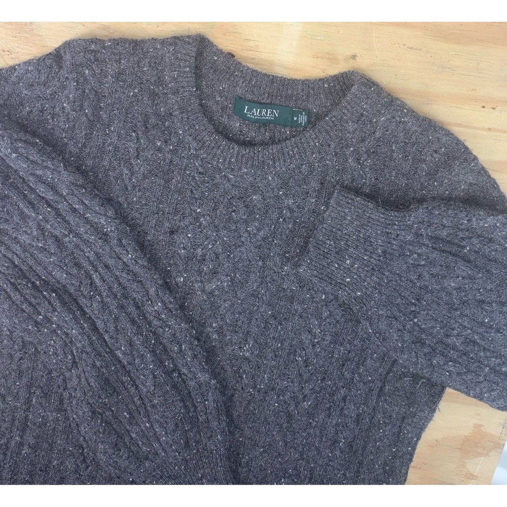 Lauren Ralph Lauren Cable Knit Sweater Medium Wool Alpaca Blend Crewneck Gray